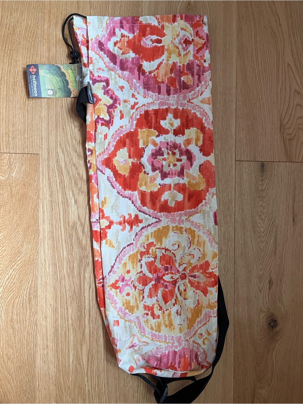 Half moon 🌙 Floral Canvas Yoga Mat Bag — Coral, Pink & Yellow
